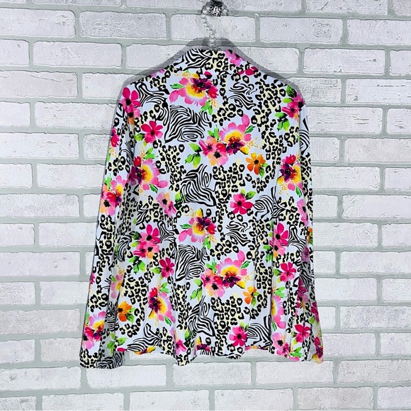 IBKUL Flower Zebra Leopard Print Long Sleeve Quarter Zip Top Size XXL - Picture 7 of 9